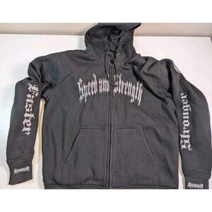Vintage Y2K Zip Up Gothic Letters Speed and Strength with internal pads Size Med